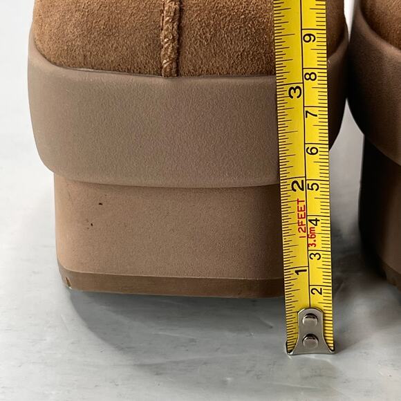 UGG Classic Mini New Heights Platform Suede Boots Chestnut Women's 8 Tried On - Picture 8 of 11